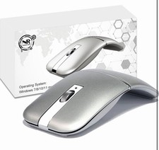 Foldable Arc Wireless Mouse Silent Click Bluetooth 5.0 and 2.4GHz Dual SILVER