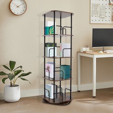4-Tier Rotating Bookshelf 360 Revolving Bookcase Brown Wood Book Storage Shelf