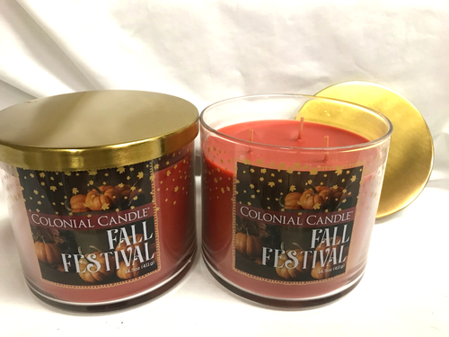 Colonial Candle (2) FALL FESTIVAL 3 Wick 14.5 oz  Candle Autumn Woods & Citrus - Picture 2 of 3