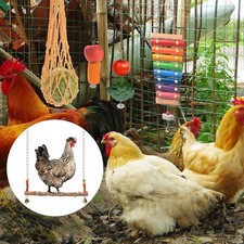 7PCS Chicken Toy Set with Wooden Hanging Feeder Parrot Playing Training Toys