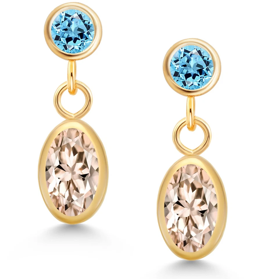 Morganita simulada de oro amarillo de 14 quilates con melocotón y topacio azul suizo colgante Foto 2 de 4