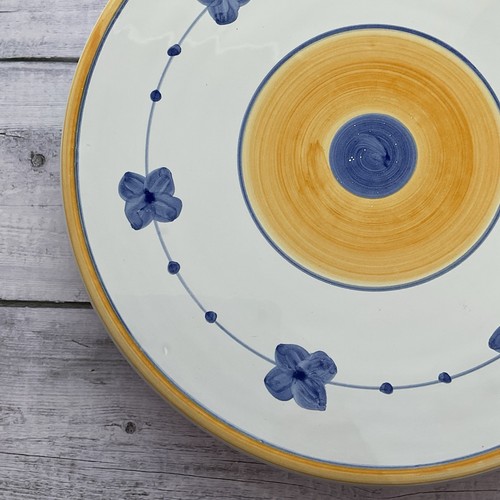 Caleca Marina Italy Pottery Blue Yellow 12” Round Cake Stand Plate Pedestal - Picture 5 of 13