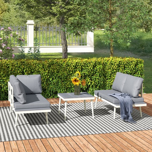 Outsunny 3 Piece Garden Furniture Set with 5-Level Adjustable Lounger, Grey - Picture 10 of 11