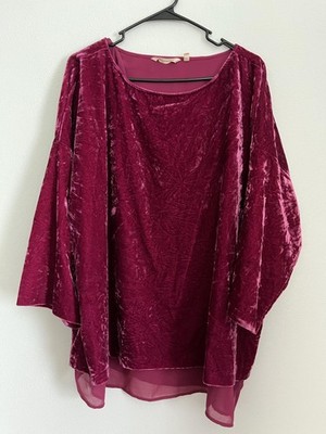 Soft Surroundings Blouse Womens 1X Pink Velvet Boat Neck Long Sleeve Tunic Top