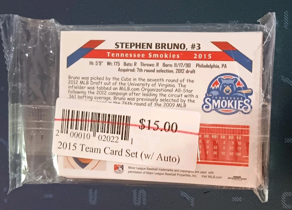 2015 TENNESSEE SMOKIES TEAM SET MINORS AA CUBS RANDOM AUTOGRAPH-SCHWARBER?SEALED - Image 2 of 2