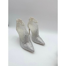 Sheer Silver Rhinestone Wedding Ankle Boots Stilettos High Top Sz 7.5 NWOT