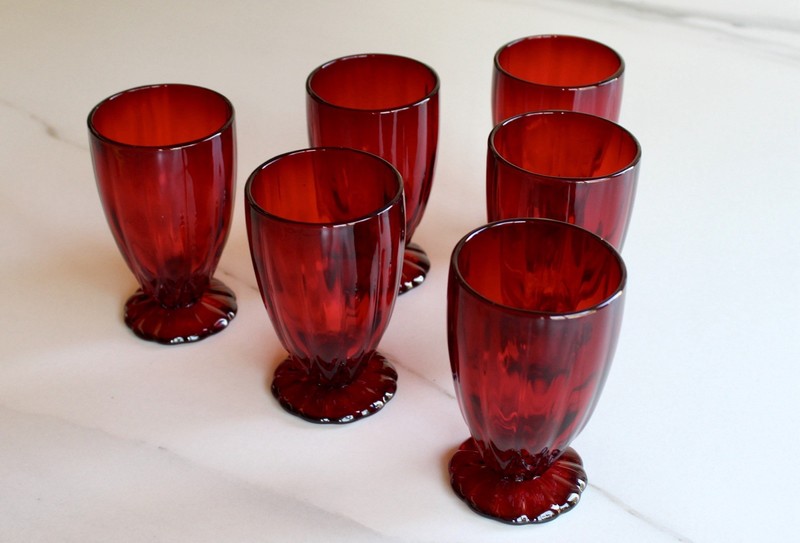 Vintage Cristal d'Arques Ruby Red Footed Iced Tea Tumblers France Set 6