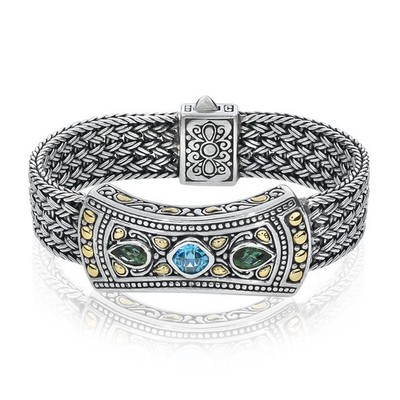 Samuel B 18K Yellow Gold Sterling Woven Multi Color Gemstone Bracelet SB-3565-P