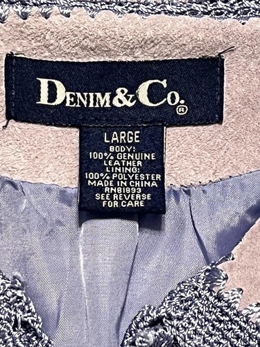 Denim & Co Women's Patchwork Suede Leather Crochet Jacket Purples Browns LARGE - Picture 10 of 14