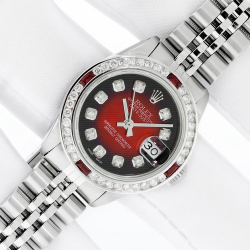 RELOJ ROLEX DATEJUST DAMAS ACERO INOXIDABLE ESFERA DIAMANTE ROJO, BISEL DIAMANTE RUBÍ - Imagen 2 de 11