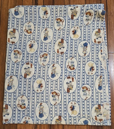 Vintage Holly Hobbie Blumen Streifen blau weiß Flanell Stoff 3 Yards x 45 Zoll breit