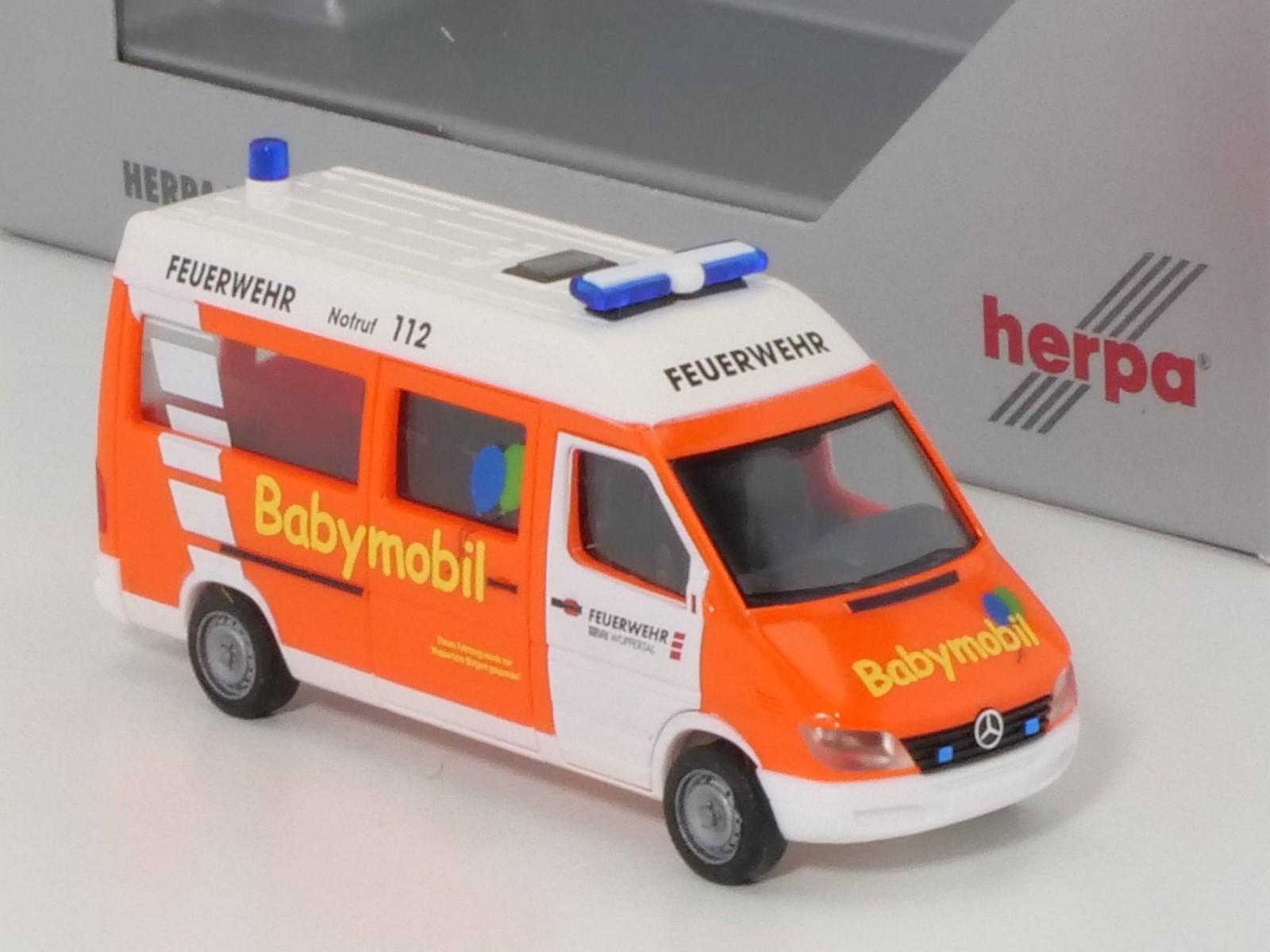 Herpa 275934 MB Sprinter Babymobil Fire Brigade Wuppertal Mint! Boxed 1703-18-53