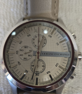 Armani Exchange Quartz Chronograph Watch Beige Leather Strap Water-Resistant