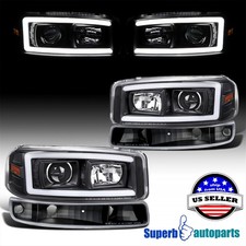 Fits 1999-2006 Gmc Sierra Yukon Black Projector Headlights Led Barbumper Lamps Fits 1999-2006 Gmc Sierra Yukon Black Projector Headlights Led Barbumper Lamps