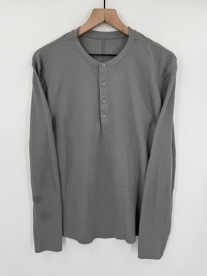 Lululemon Shift Stitch Henley Shirt Men s Medium Light Gray Waffle Knit Stretch