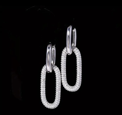 Moissanite Pave Drop-Down Earrings 1 ctw 925 Sterling Silver - Picture 3 of 7