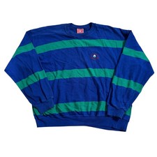 Cotton Traders Mens Sweatshirt Striped Green Blue 90s Vintage Medium