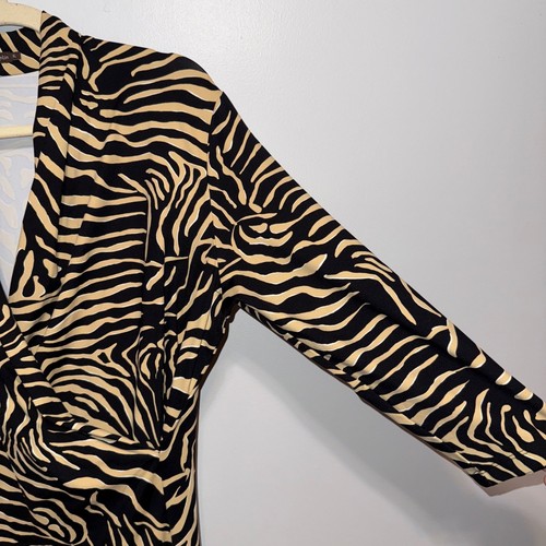 J.McLaughlin XL Zebra Print Dress In Black & Tan Faux Wrap Style - Picture 5 of 7