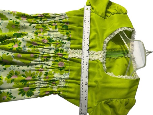 Maxi Vestido Vintage Años 60 | Verde Groovy Hippie Flower Power Mod | Talla Pequeña H60 - Imagen 10 de 11