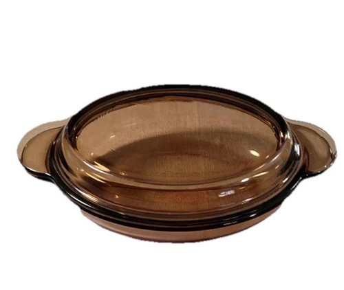 Corning Vision V-14-B GRAB IT Amber Oval Casserole Dish, Pyrex Lid P-14-C VTG - Picture 2 of 7