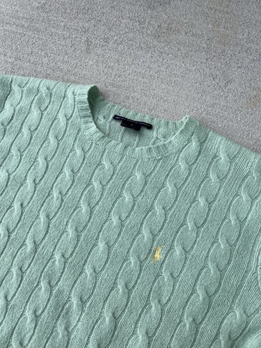 Suéter Pullover Ralph Lauren Deportivo Verde Menta Lana de Cordero Tejido con Cable Talla Grande - Imagen 2 de 7