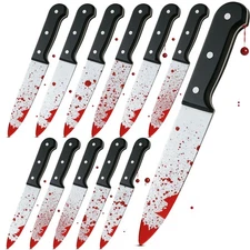 Halloween Realistic Replica Weapons Plastic Bloody Knife Prop Pack Of 1,2,3,6,12