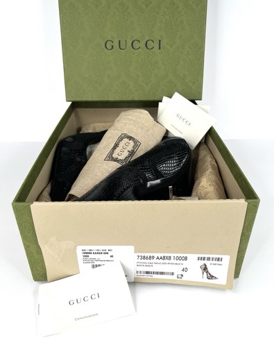 Gucci Python Embossed Leather & Mesh GG Rhombus Black Heel Pumps Size EU 40 - Picture 2 of 11
