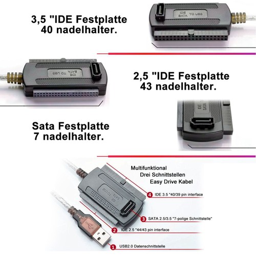 USB auf IDE + SATA Adapter für 2,5" & 3,5" Festplatte DHL HDD SSD Festplatten A+ - Bild 11 von 20