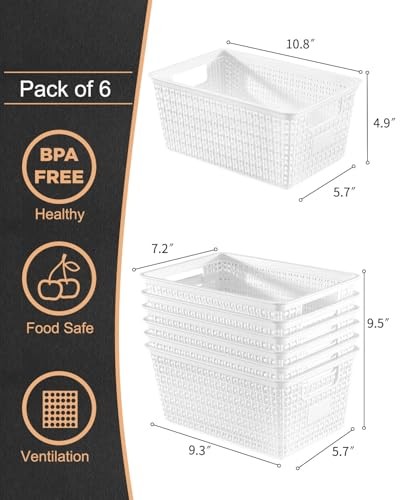 Plastic Storage Baskets For Organizing, 6 Pack Organization and Storage - Picture 3 of 7