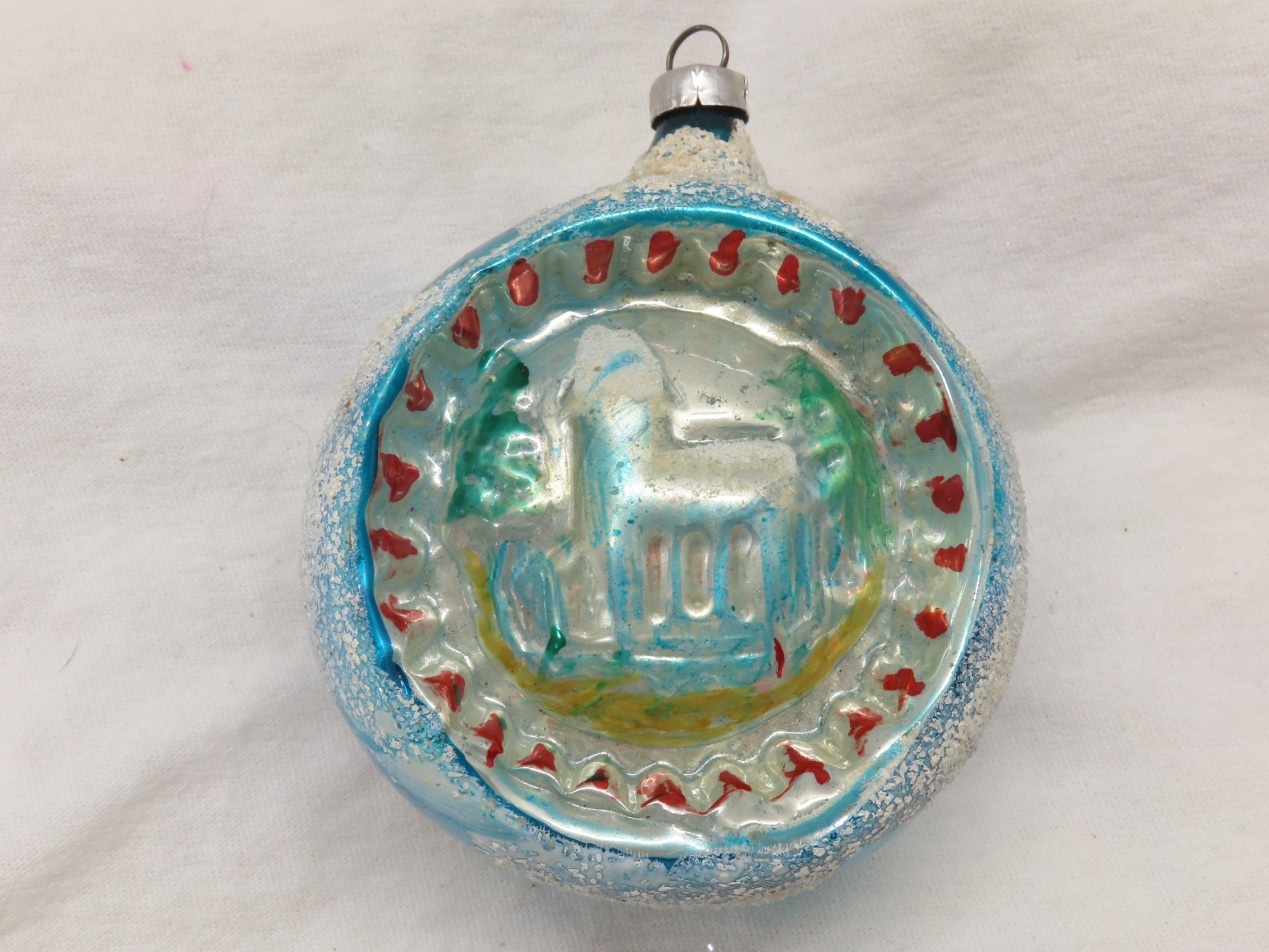 Inica Indent Mica Mercury Blown Glass Christmas Ornament 3"dia VTG D5186