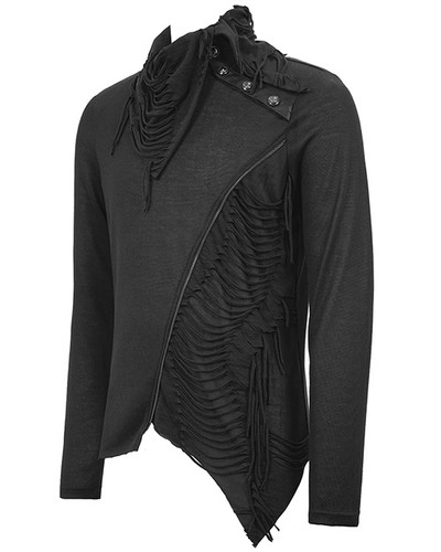 Devil Fashion Mens Dieselpunk Gothic Top Black Apocalyptic Punk Shredded Sweater - Picture 8 of 12