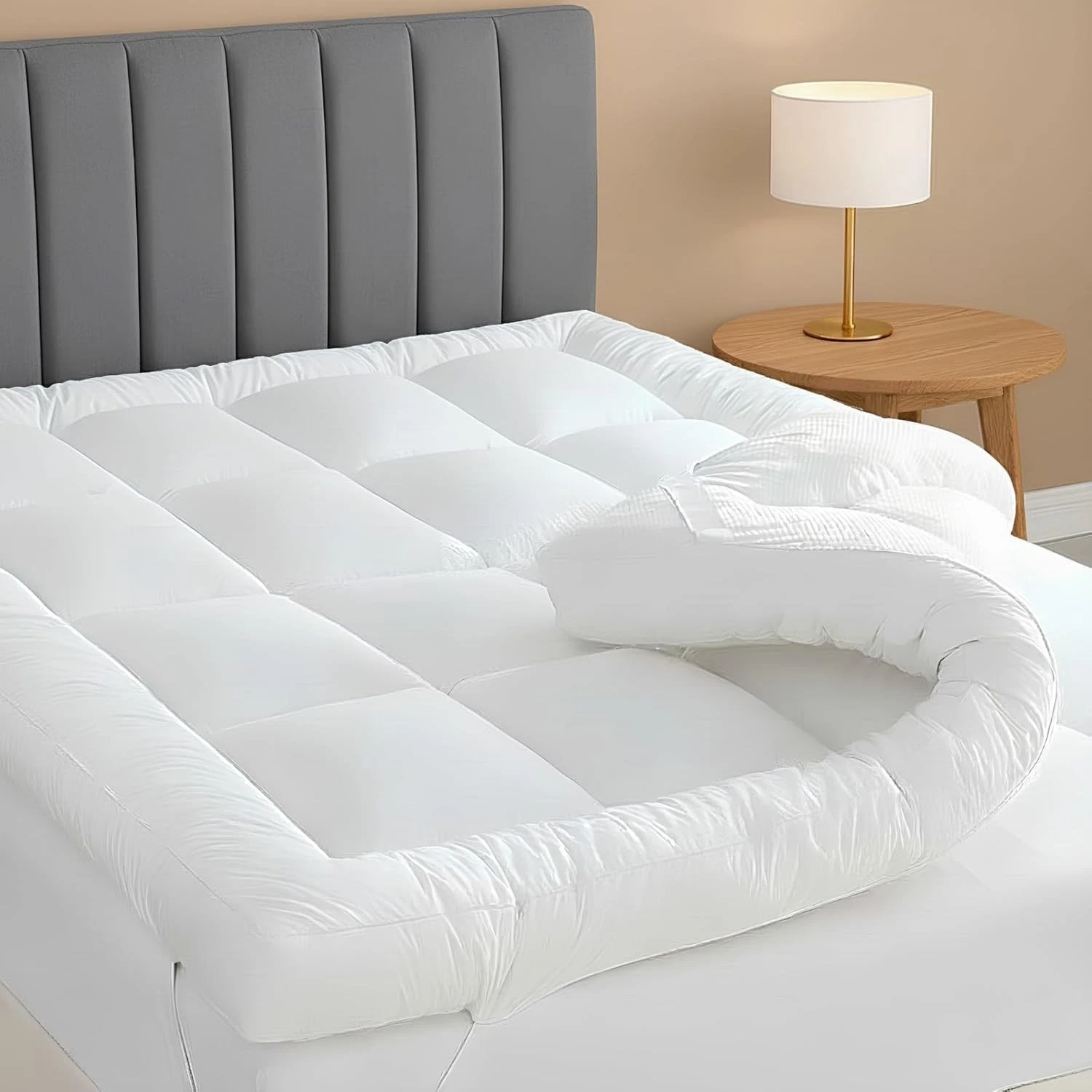 10cm Hollowfibre Mattress Topper Box Stitched Hotel Quality 4 Inch Deep (White)