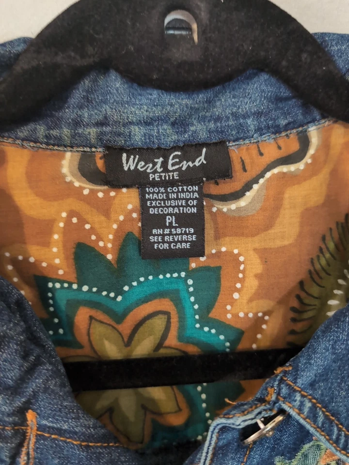 Chaqueta Jeans Wear End L Pequeña Bordada Western Festival Boho Rodeo Abrigo Foto 4 de 4
