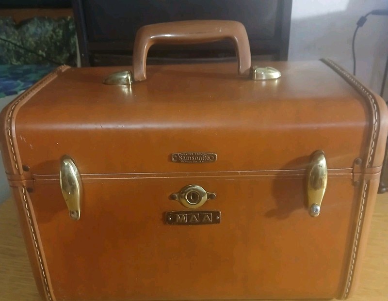Vintage Samsonite Leather Luggage Train Case Railroad Bag Brown No Key