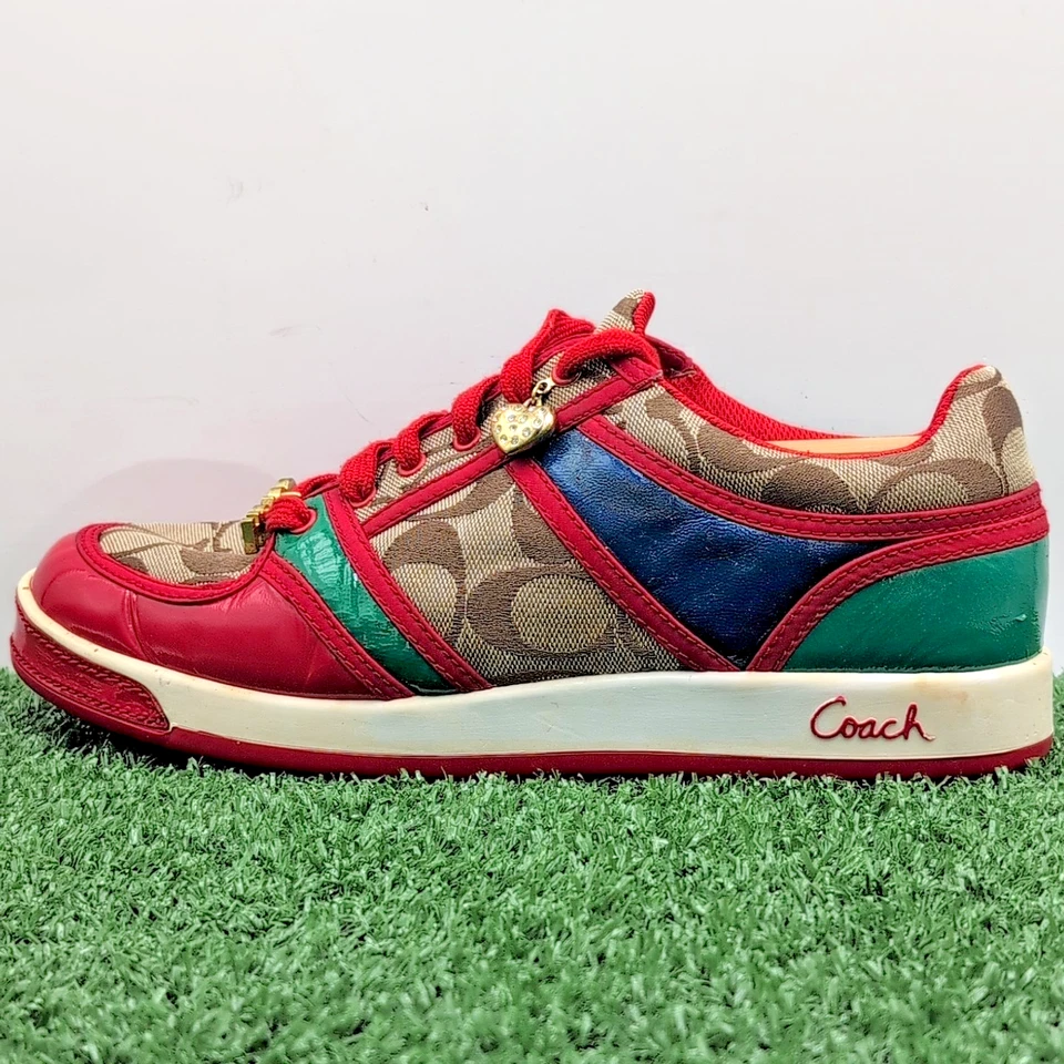 VTG Coach Oriana Shoes Women's 8 M Medium Red Blue Leather Dress Sneakers - Y2K - Image 4 of 4