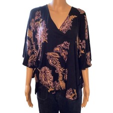 Free People flowy relax kimono sleeves paisley print bohemian knit top sz M