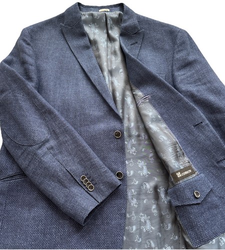 Joseph Abboud 50 L Blazer Comero Leinen Wolle blau Spitze Sportmantel Paisleyfutter