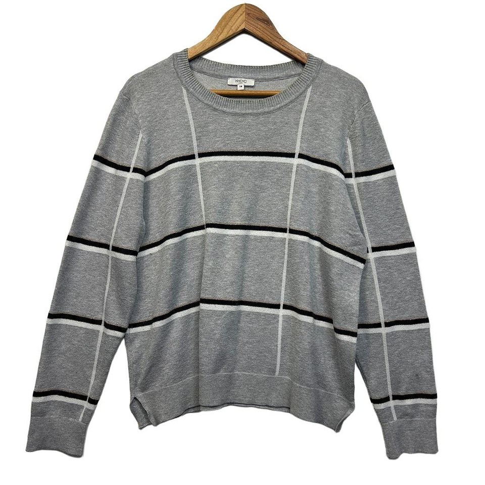 Khoko Smart Plus Size 18 Jumper Grey Black Striped Knit Long Sleeve Sweater