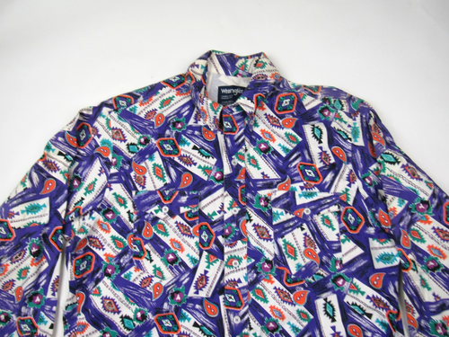 Vtg 90s Wrangler Southwestern Navajo Cowboy L Aztec Shirt 16 x 34 Brushpopper - Picture 2 of 15