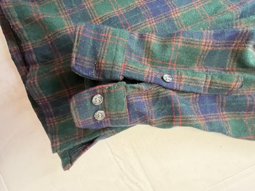 Camisa De Colección Woodland Para Hombres 90% Lana Franela Cuadros Manga Larga Talla L Agujeros Verdes - Imagen 8 de 18