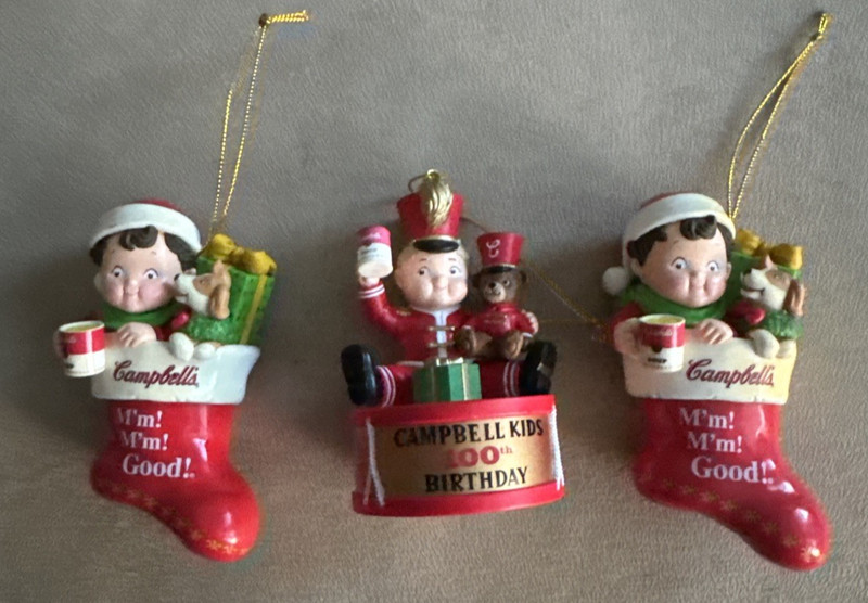 Campbell's Soup Christmas Ornament Lot of 3 Vintage Collectibles