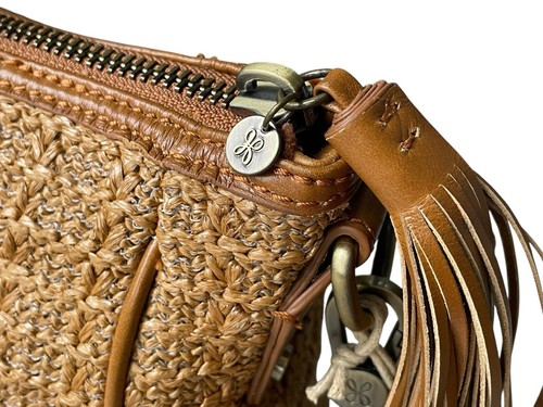 HOBO Sheila Large Natural Raffia Leather Satchel Crossbody Bag NWT - Picture 3 of 24