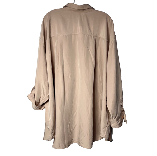 Old Navy Button Up Shirt Top Women's 4X Beige Tiramisu Pockets Roll Tab Sleeve - Picture 6 of 16