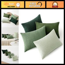 Soft Corduroy Lumbar Pillow Covers Set of 4 - Forest Green 12x20, Boho Farmhouse