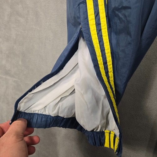 Vintage Adidas Windbreaker Pants Men’s Large Blue Yellow jersey lined zip ankle - Picture 4 of 10