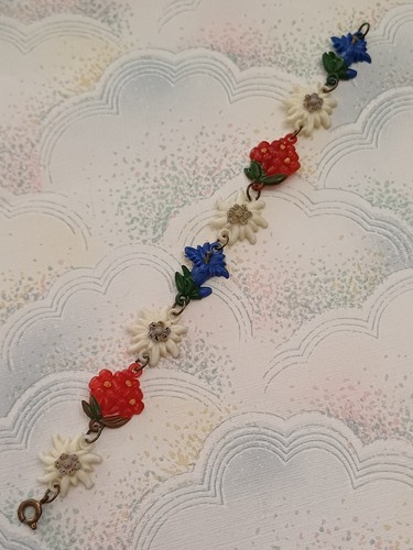 Vintage Armband 30er Jahre Art Deco Zelluloid Alpenblumen Andenken 20 cm lang - Bild 2 von 6