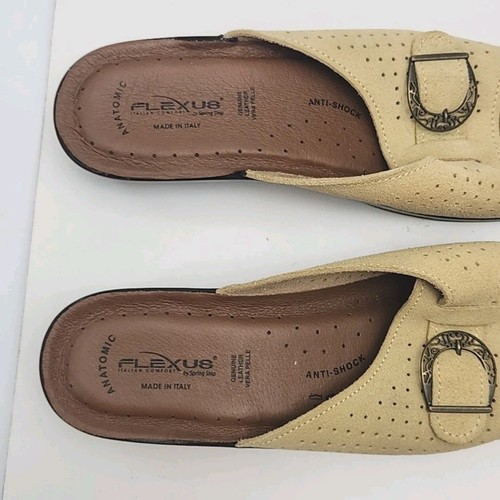 Flexus Sandal Shoe 1.75" Anatomic Heel Size 10 Adjustable Slip-On Beige Leather - Picture 10 of 15