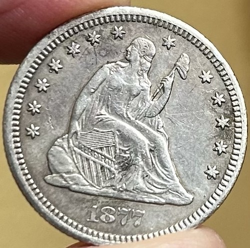 1877-CC sitzende Freiheit Viertel vz/AU Carson City 25C Silber - Bild 2 von 6