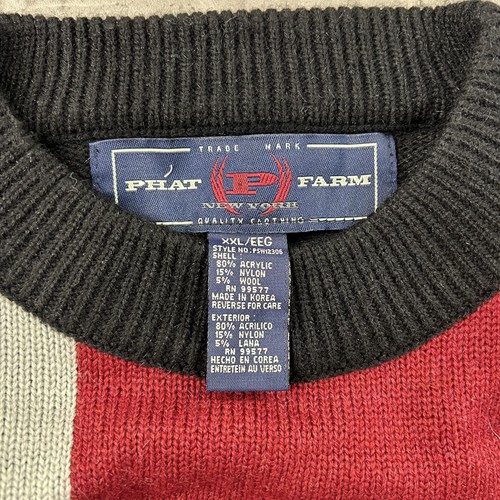 Vintage Phat Farm Sweater Mens 2XL Knit Pullover Graphic Crewneck Dead Stock - Picture 6 of 13