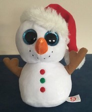 Ty Beanie Boos Scoop the Snowman Plush 2016 Glitter Eyes 7" Santa Hat